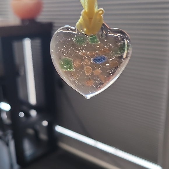Heart-Shaped Glass Ornament with Yellow Ribbon - Picture 1 of 2